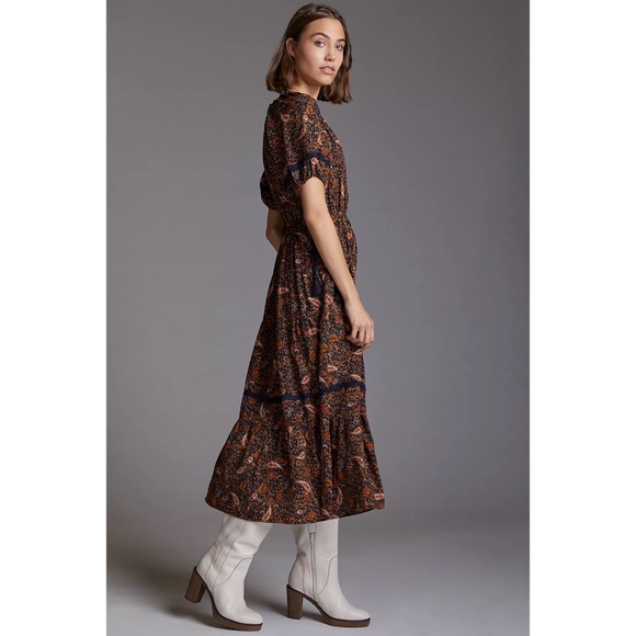 Anthropologie Floral Puff-Sleeved Midi Dress - Picture 2 of 9